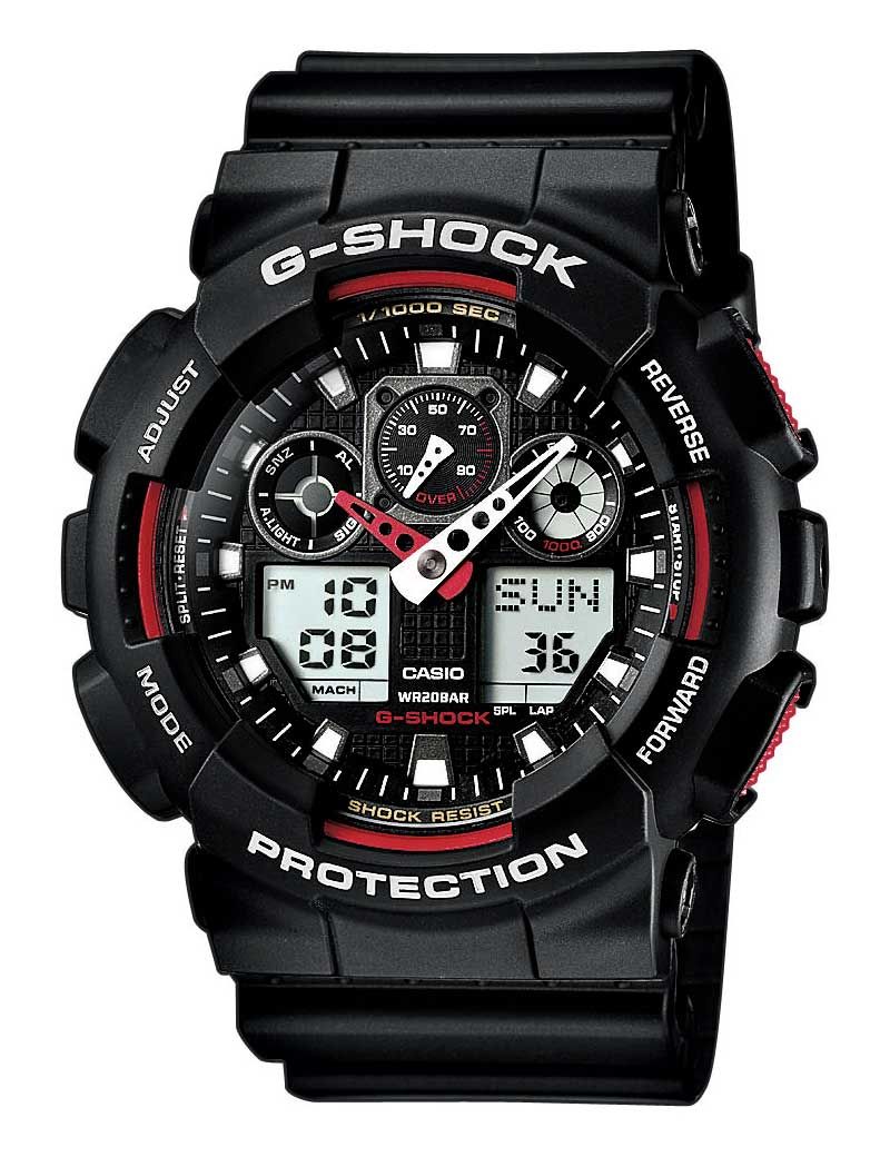 Casio G-Shock GA-100-1A4ER anadigi herreur i sort og blå